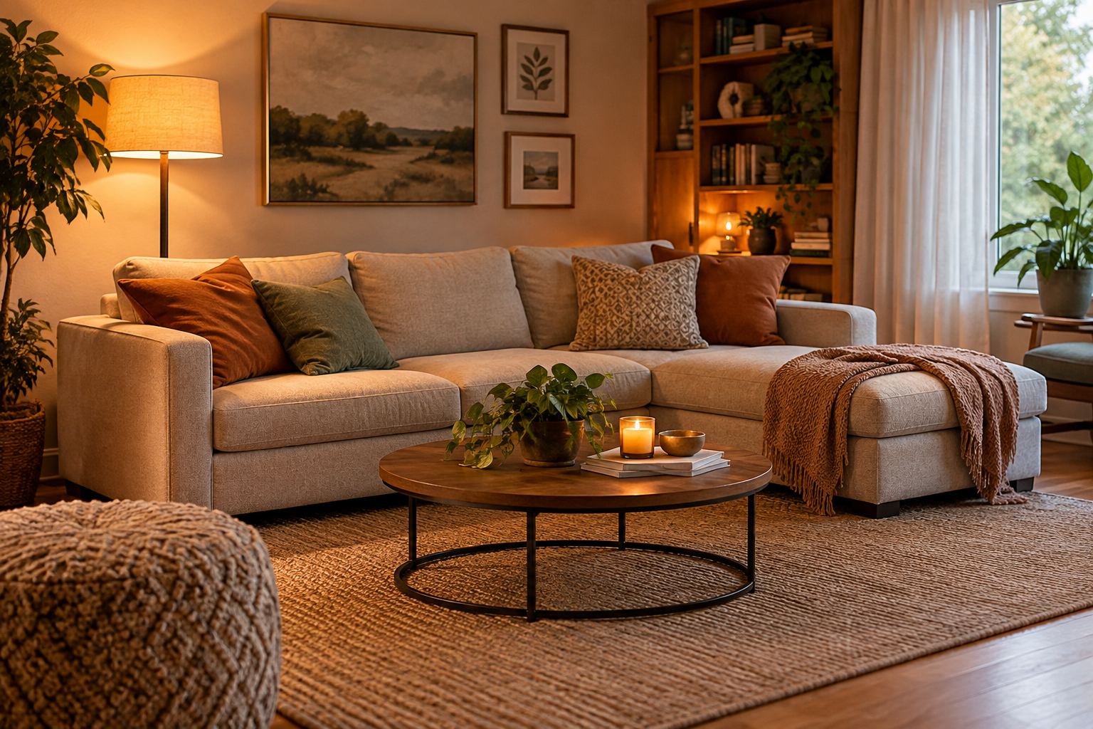 A cozy Central Valley living room, illustrative